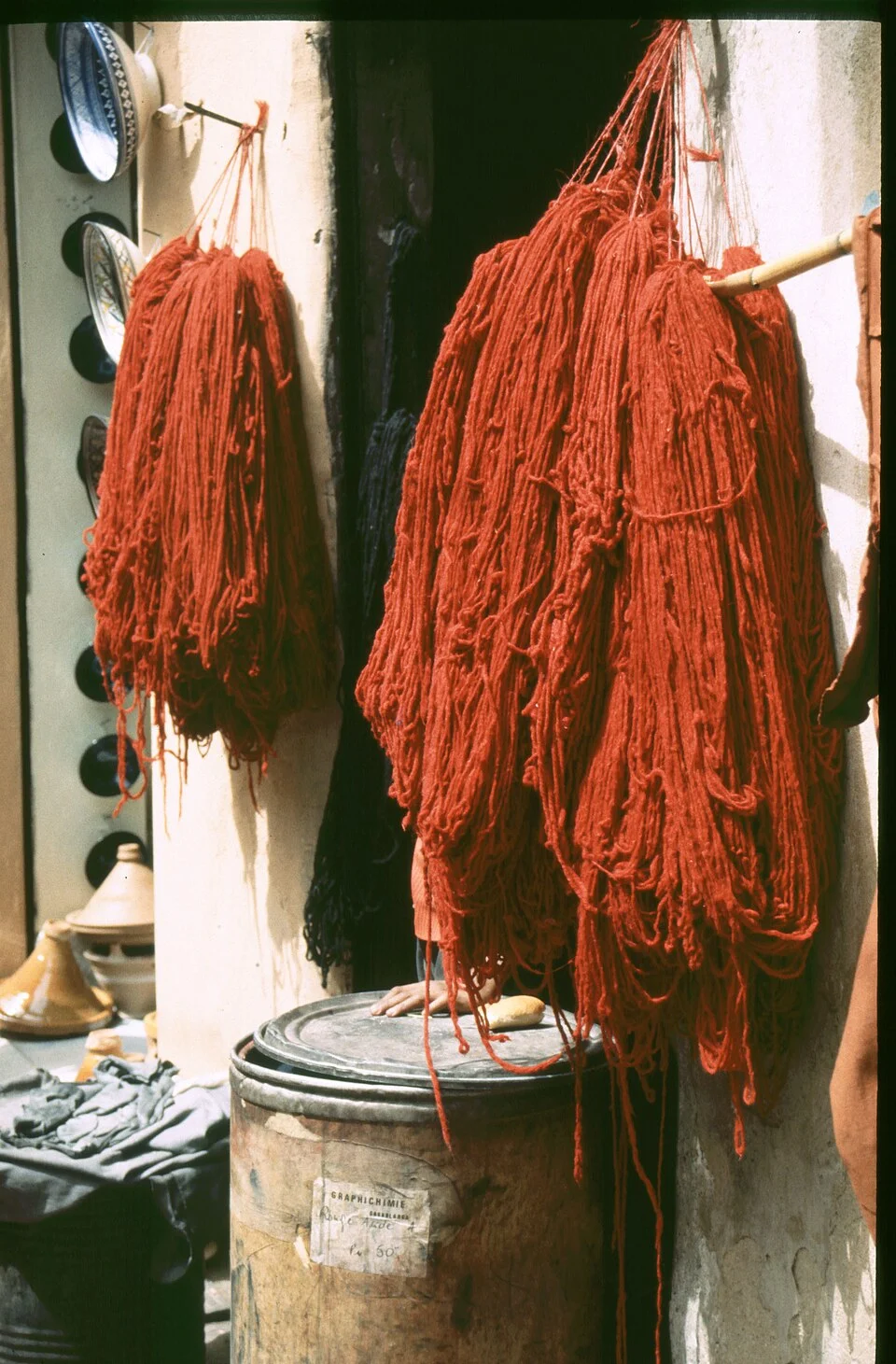 Skeins of naturally dyed wool in earth tones